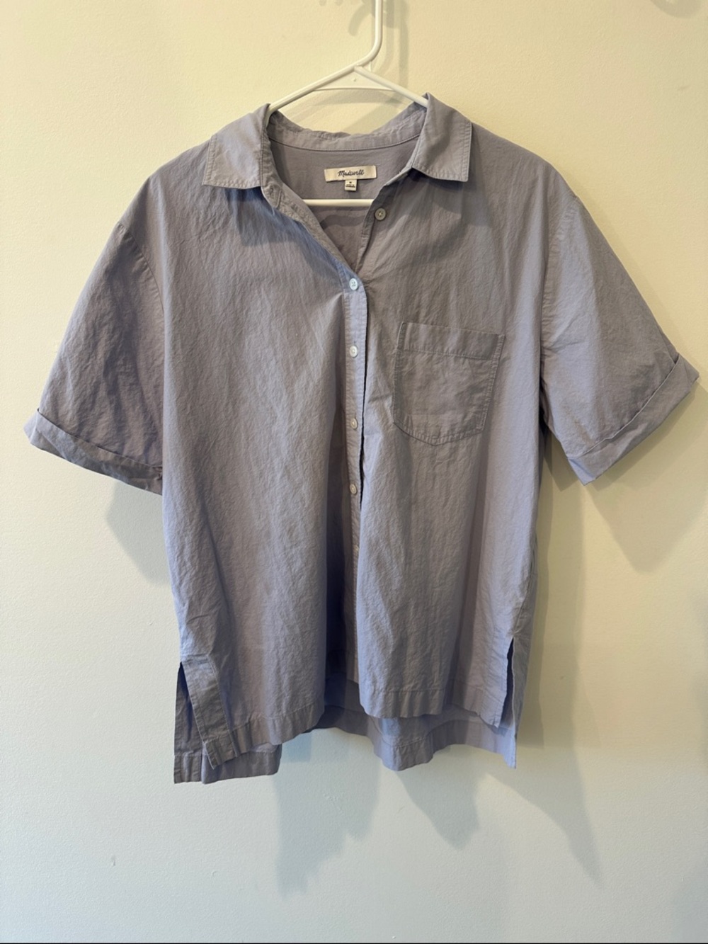 Madewell 100% Cotton Short Sleeve Button Shirt in Light Lavender-Gray